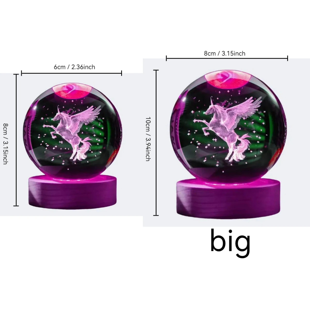 3D Unicorn Crystal Ball LED Night Light with Wooden Base 3D Unicorn Crystal Ball LED Night Light with Wooden Base