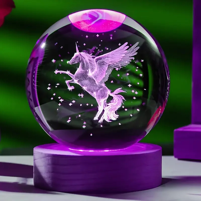 3D Unicorn Crystal Ball LED Night Light with Wooden Base 3D Unicorn Crystal Ball LED Night Light with Wooden Base