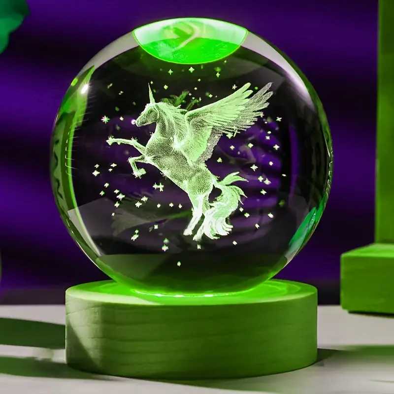 3D Unicorn Crystal Ball LED Night Light with Wooden Base 3D Unicorn Crystal Ball LED Night Light with Wooden Base